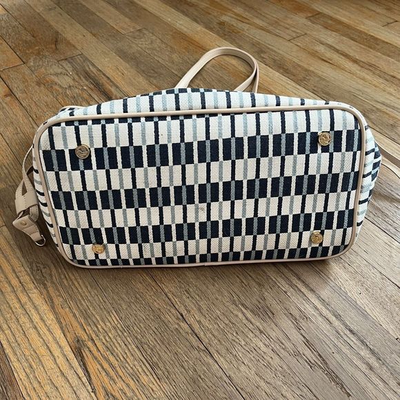 Spartina 449 Jetsetter Tote White Cream Blue Cream Stripe Geometric Large Travel - Picture 4 of 11